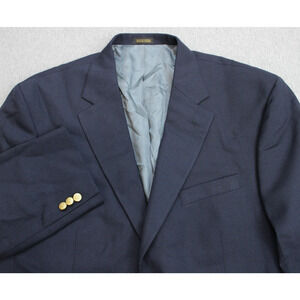 Stafford Blazer Men Size 46R Navy Blue Wool Blend Single Breasted Gold Buttons